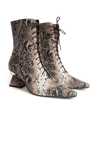Glam Lace Up Snakeskin Booties