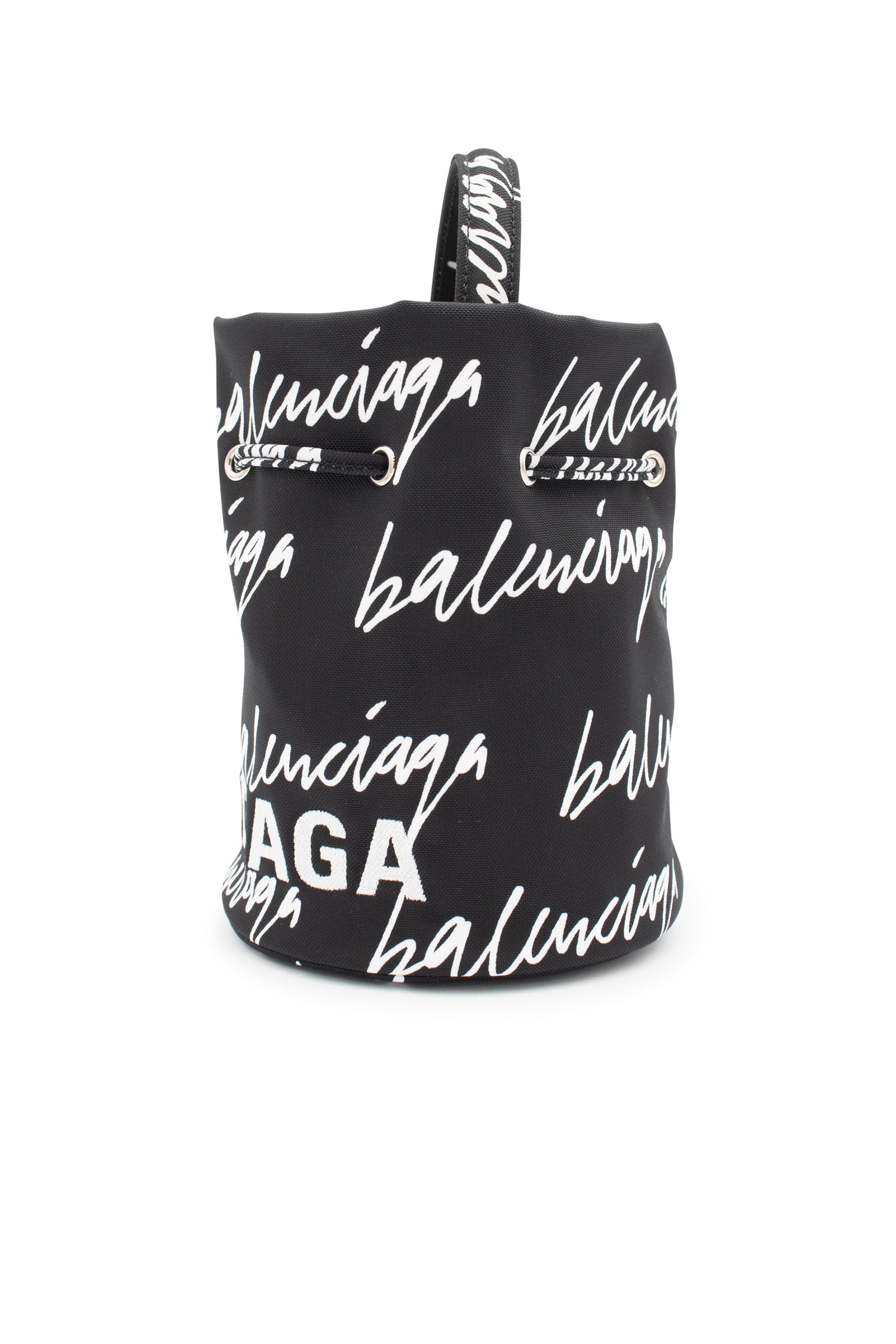 BALENCIAGA Nylon Wheel Logo Bucket Bag XS Black 1113290