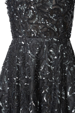 Boatneck Sequin Embellished Gown