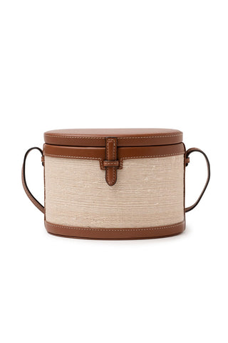 The Round Trunk in Nappa and Woven Fique (Cognac)
