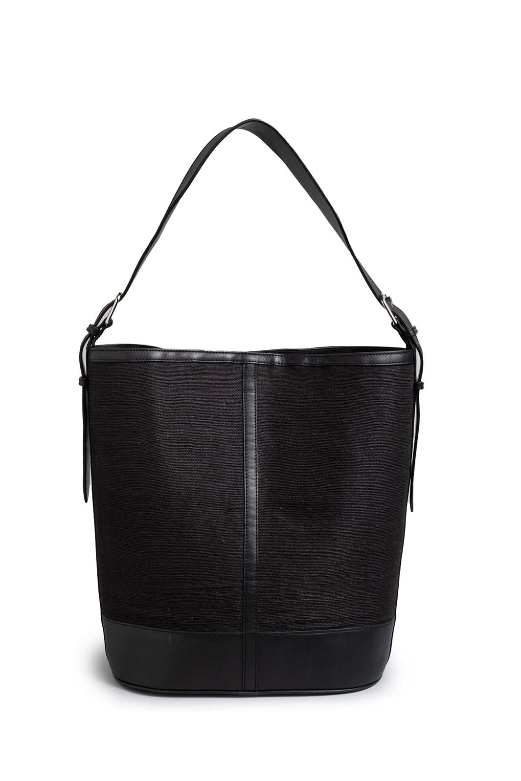 HUNTING SEASON Leather-trimmed woven raffia shoulder bag