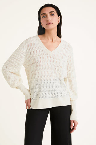 Jensen Sweater in Ivory Knit Merlette   