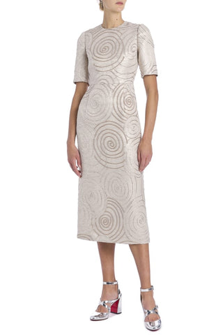 Gladys Metallic Swirl Brocade Short Sleeve Midi Dress DRESS Markarian   