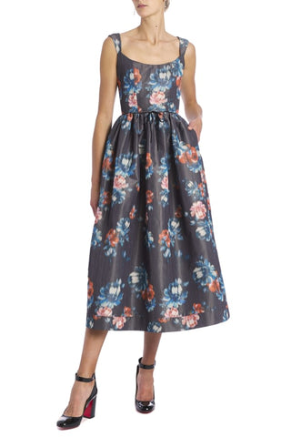 Apple Dark Floral Ikat Full Skirted Corset Dress DRESS Markarian   