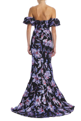 Astaire Hibiscus Metallic Brocade Strapless Sweetheart Neckline Gown With Off The Shoulder Puff Sleeves GOWN Markarian   