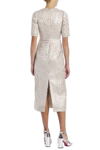 Gladys Metallic Swirl Brocade Short Sleeve Midi Dress DRESS Markarian   