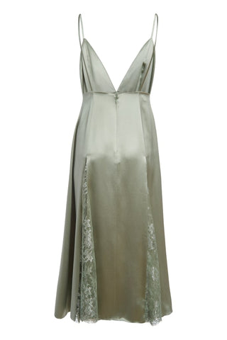 Kenny Sage Green Satin Slip Dress With Lace Insert