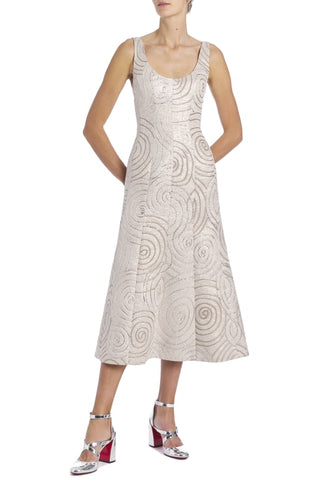Judith Metallic Swirl Brocade Paneled Corset A-Line Dress DRESS Markarian   