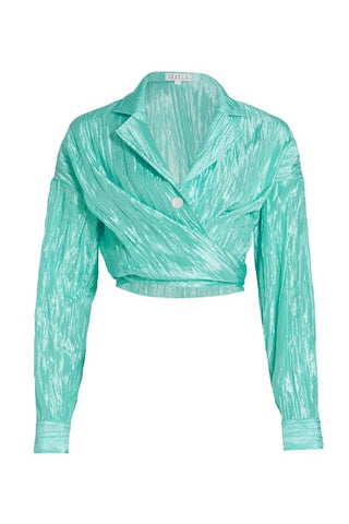 Crinkled Taffeta Tie Front Shirt | Tiffany Blue