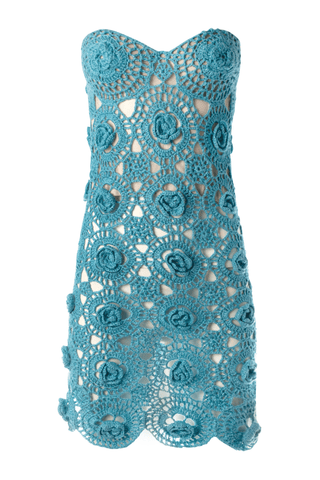 Turquoise Crocheted Bustier Mini Dress