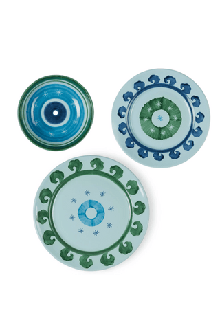 Circle Ceramic Plates, Blue & Green
