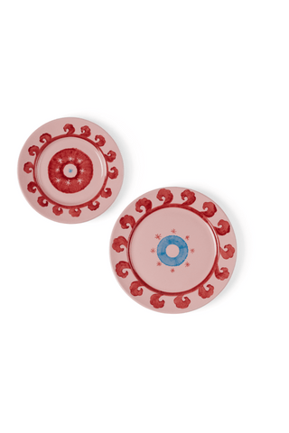 Circle Ceramic Plates, Pink & Red