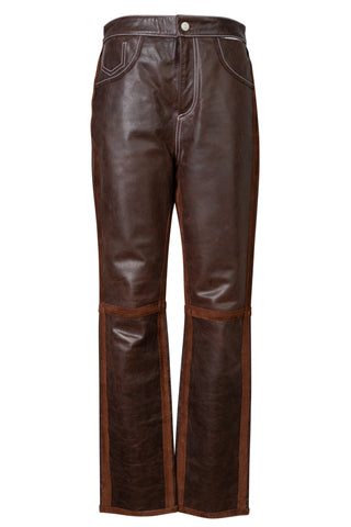 MM6 Suede Trimmed Brown Leather Jeans | (est. retail $1,575)