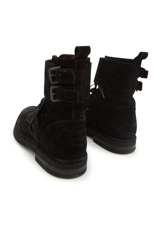 Black Interlocking Combat Boots Shoes Chanel   