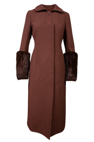 Brown Single Breasted Fur Trim Coat