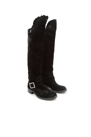 Suede Buckle Over the Knee Boot Shoes Valentino   