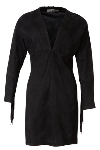 Vintage Black Sleeve Tie Lambskin Suede Dress | 1989 Collection